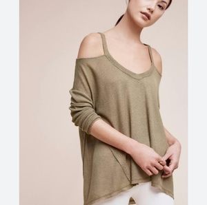 Anthropologie Olive Off-the-Shoulder Sweater